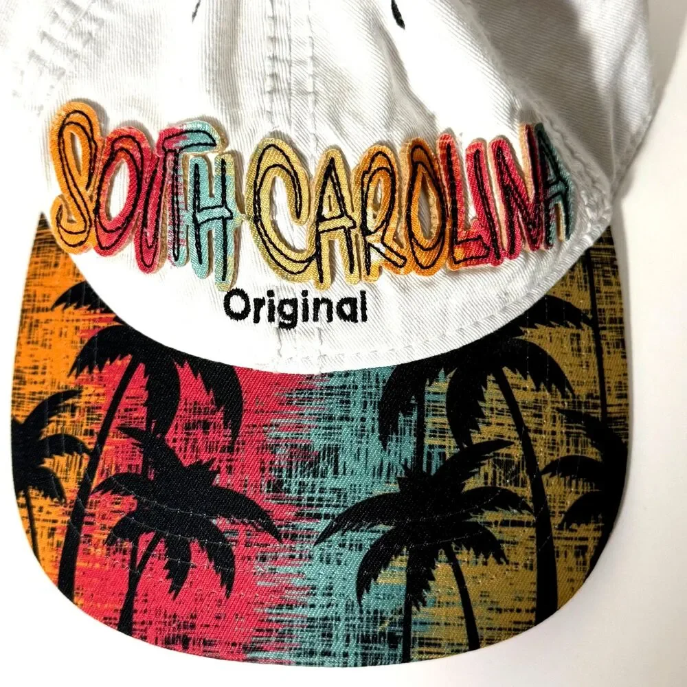 South Carolina Palm Tree Hat Strapback Beach Tropical Cap Adjustable White